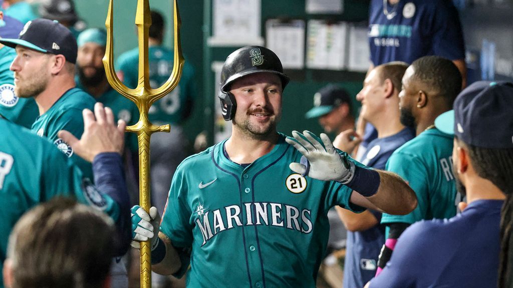 Seattle's Cal Raleigh broke Mickey Mantle's record for homers by a switch-hitter when he hit his 55th of the season off Royals right-hander Michael Wacha.