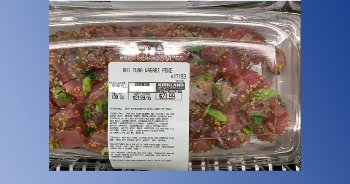 The Food and Drug Administration announced the recall of 3,315 pounds of Kirkland Signature Ahi Tuna Wasabi Poke sold at Costco.