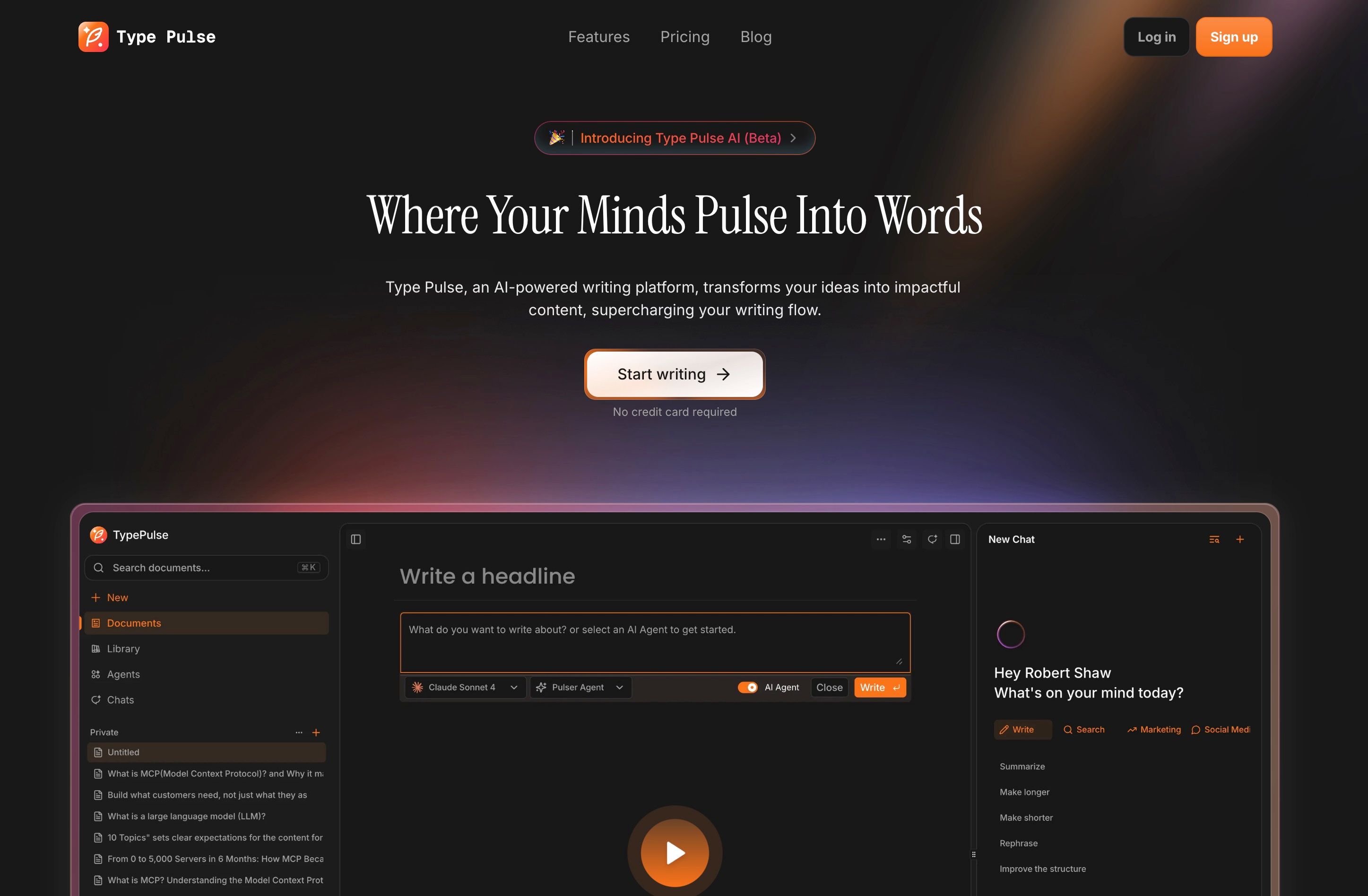 Type Pulse is an AI-powered writing platform