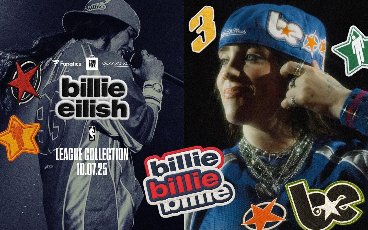 Complex & Fanatics introduces the Billie Eilish x Mitchell & Ness NBA League Collection, a limited-edition collab of 17 NBA teams custom headwear.
