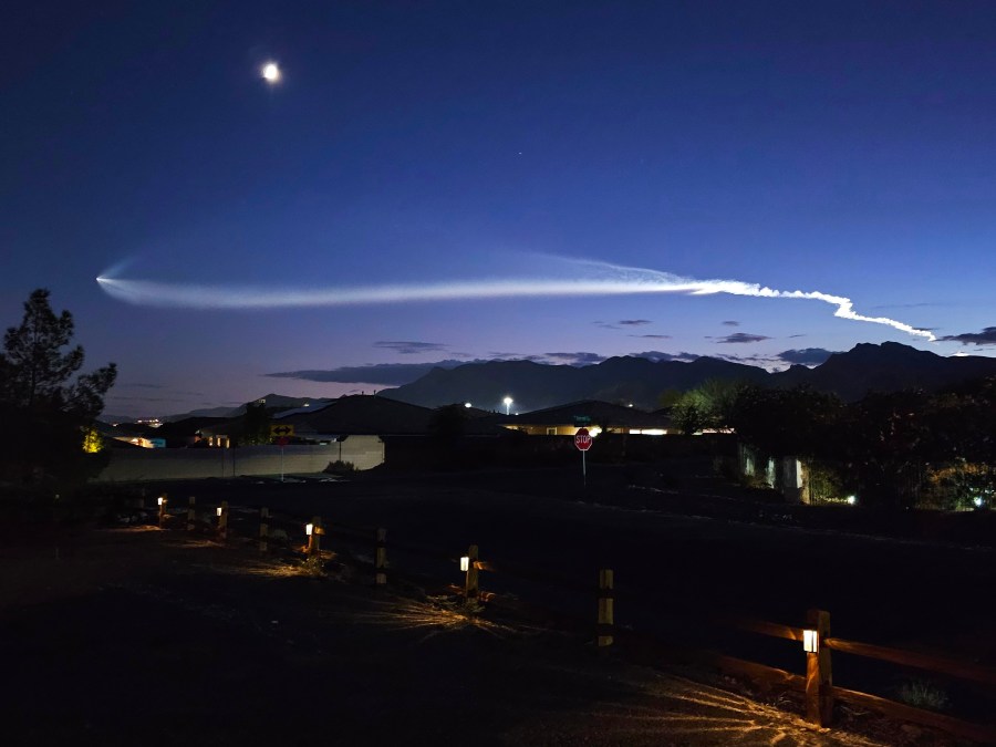 A SpaceX Falcon 9 rocket launch could be seen across the Las Vegas valley Sunday evening as a bright streak painted the sky.