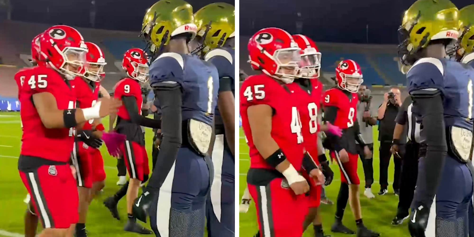 A Pasadena high school football team is going viral for all the wrong reasons. 


After the 78th Annual Turkey Tussle between rival schools, the Pasadena High School Bulldogs and the John Muir Mustangs, the Mustangs refused to change their opponents' hands. T…