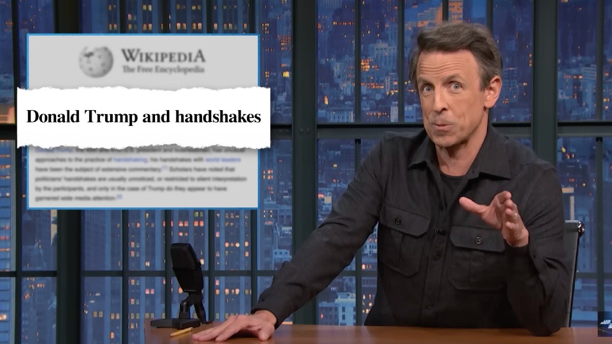 "Our president is so weird, there's an entire body of scholarship dedicated to how strange his handshakes are," the NBC host marvels
The post Seth Meyers Drags Trump for Having an Entire Wikipedia Page Dedicated to His Handshake Technique | Video appeared fir…