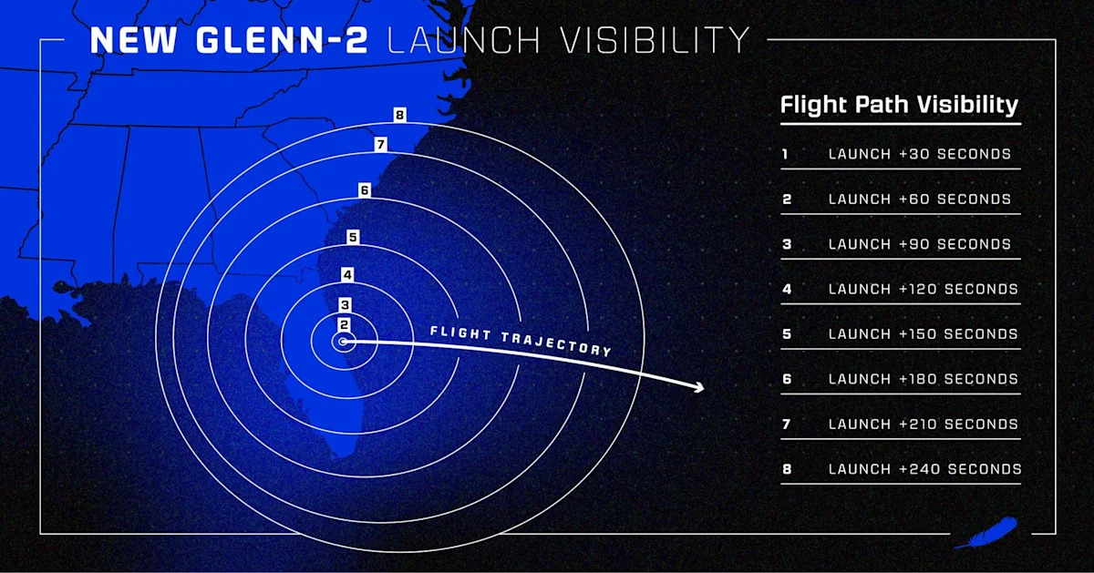 What time is liftoff? NASA Blue Origin rocket launch may be visible for most of Florida pending weather. Did your city make New Glenn visibility map?