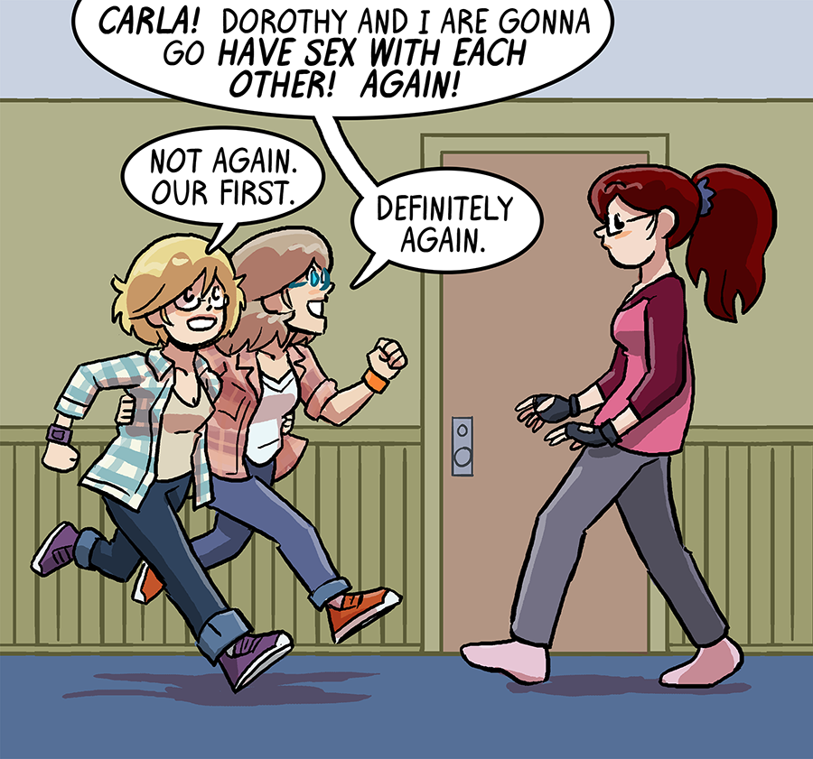 Every month at the Dumbing of Age Patreon there’s two new exclusive bonus strips — one that patrons get to vote on, and another that’s my choice!   This month, I drop in a CARLA strip I originally wrote for earlier this storyline but chucked because it messed…
