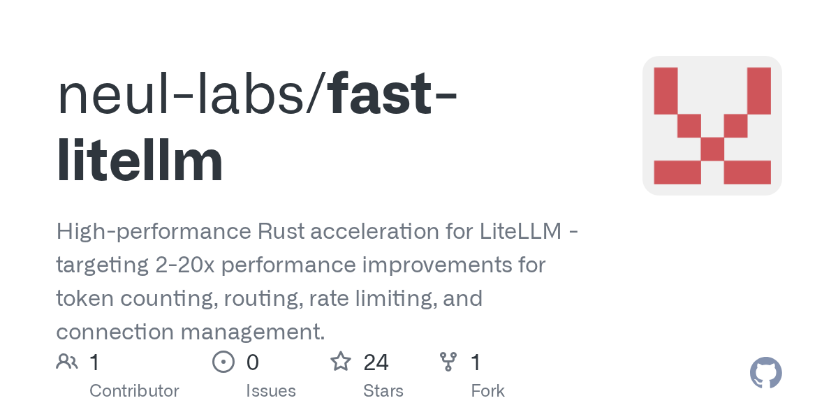 High-performance Rust acceleration for LiteLLM - providing 2-20x performance improvements for token counting, routing, rate limiting, and connection management. - neul-labs/fast-litellm