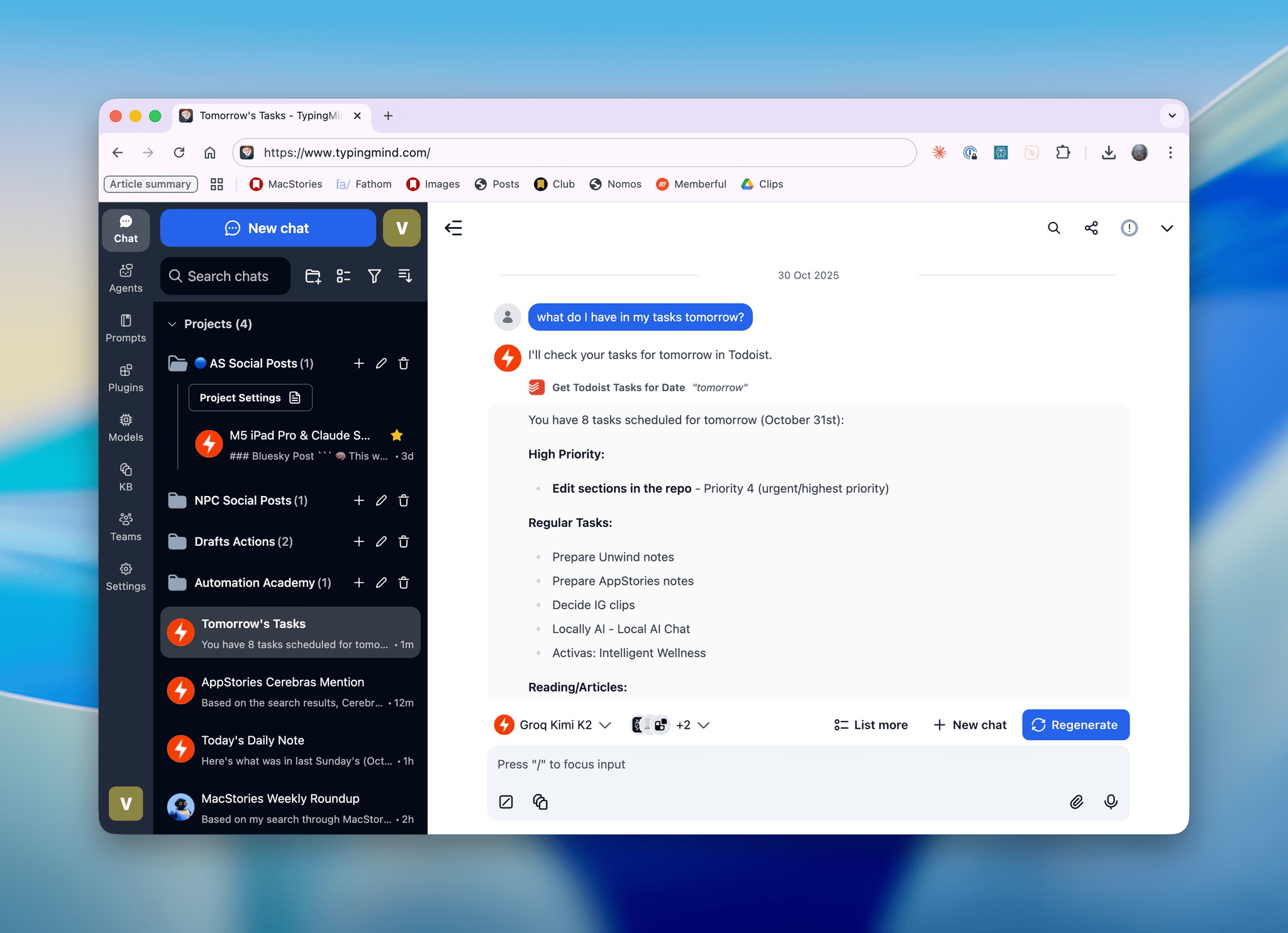 I’ll talk about this more in depth in Monday’s episode of AppStories (if you’re a Plus subscriber, it’ll be out on Sunday), but I wanted to post a quick note on the site to show off what I’ve been experimenting with this week. I started playing around with Ty…