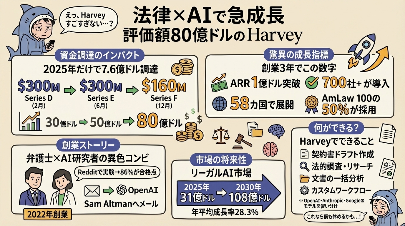 リーガル AI の Harvey が Andreessen Horowitz 主導で1.6億ドルの Series F を調達、評価額は80億ドルに到達——2月の30億ドルから10カ月で2.7倍 2025年の大型ラウンド（...
The post 法律業務をAIで変革——米Harveyがa16zリードで1.6億ドル調達、評価額は80億ドルに急伸 first appeared on BRIDGE（ブリッジ）.