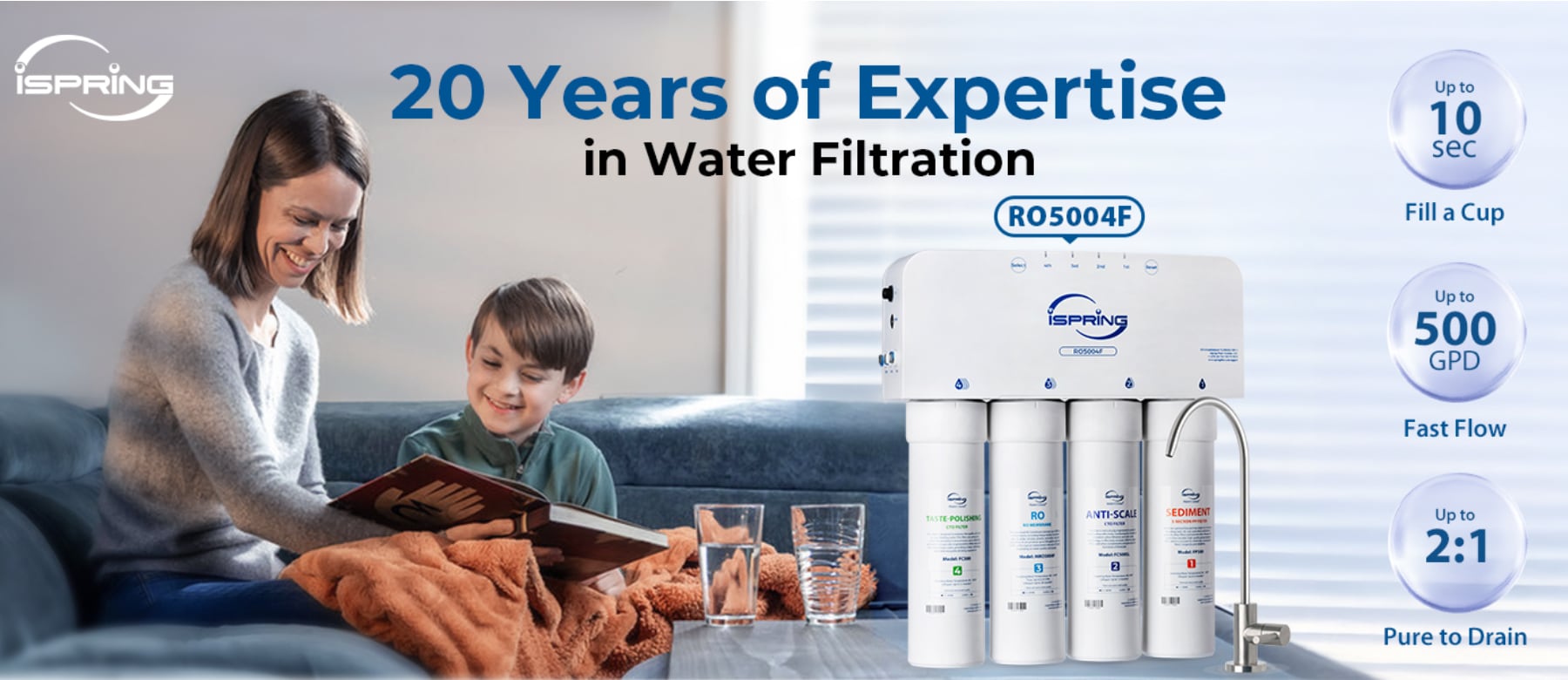 Your tap water might look clean, but harmful contaminants like PFAS, lead, chlorine, and fluoride could be hiding in every glass you pour. The iSpring RO5004F tankless reverse osmosis water filter eliminates over 99% of 1,000+ harmful contaminants, including …