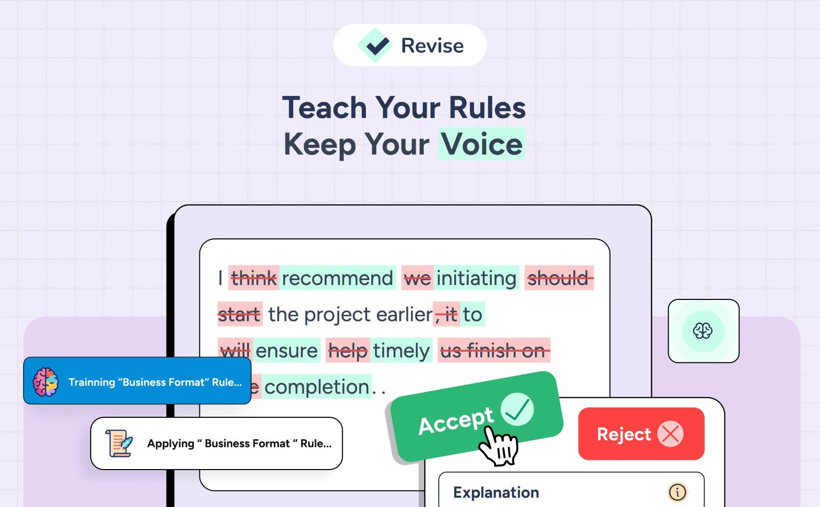 Keep your writing voice while AI improves clarity & grammar