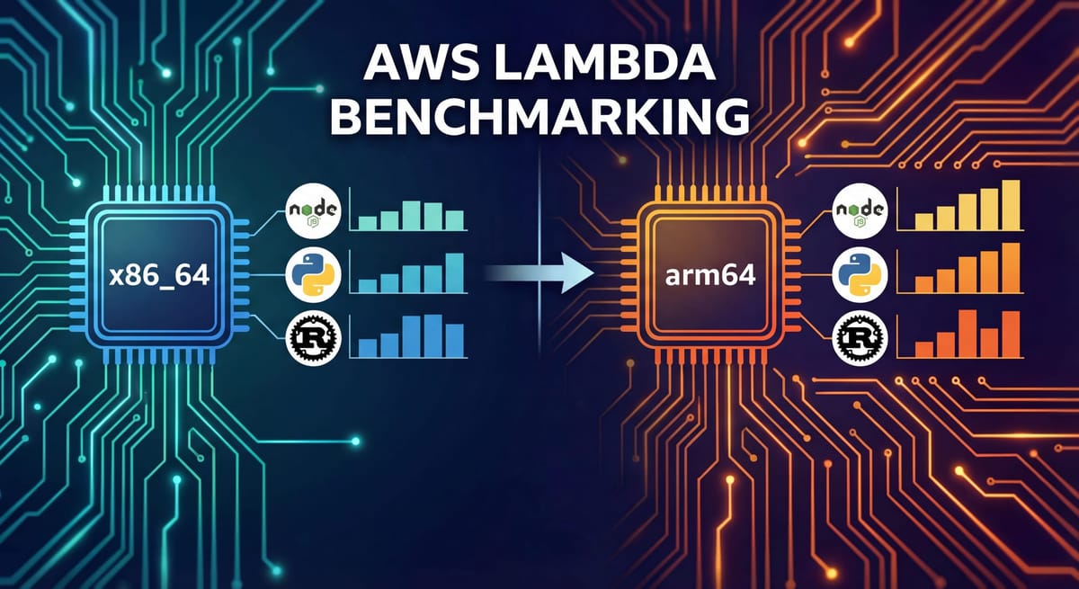 See how AWS Lambda arm64 stacks up against x86_64 in real-world benchmarks across CPU, memory, and I/O workloads using Node.js, Python, and Rust.