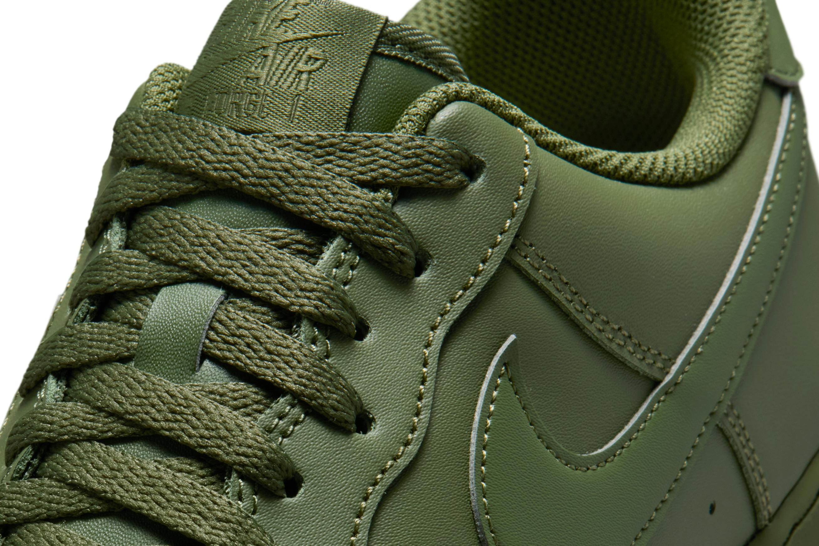 Nike drops a tonal Air Force 1 Low sneaker in a satisfying "Army Olive" green colorway. Here's everything on the shoe.