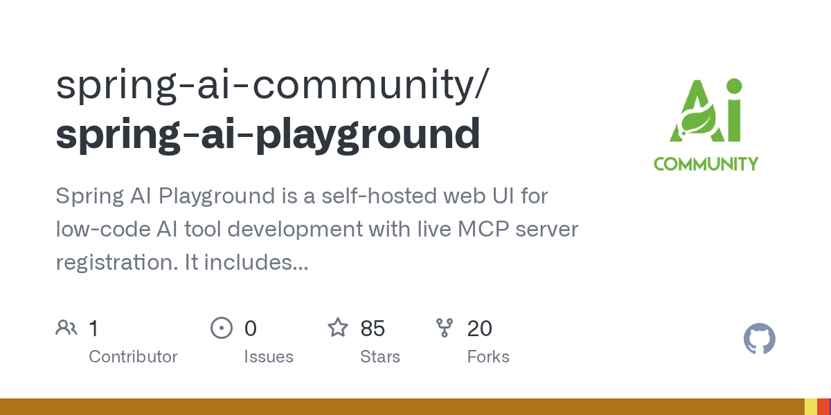 Hi HN — I just shipped the first feature update for Spring AI Playground since it became an official Spring AI Community incubating project.The goal is to treat MCP tools as runtime entities you can build, inspect, and iterate on live—without rebuilds or rede…
