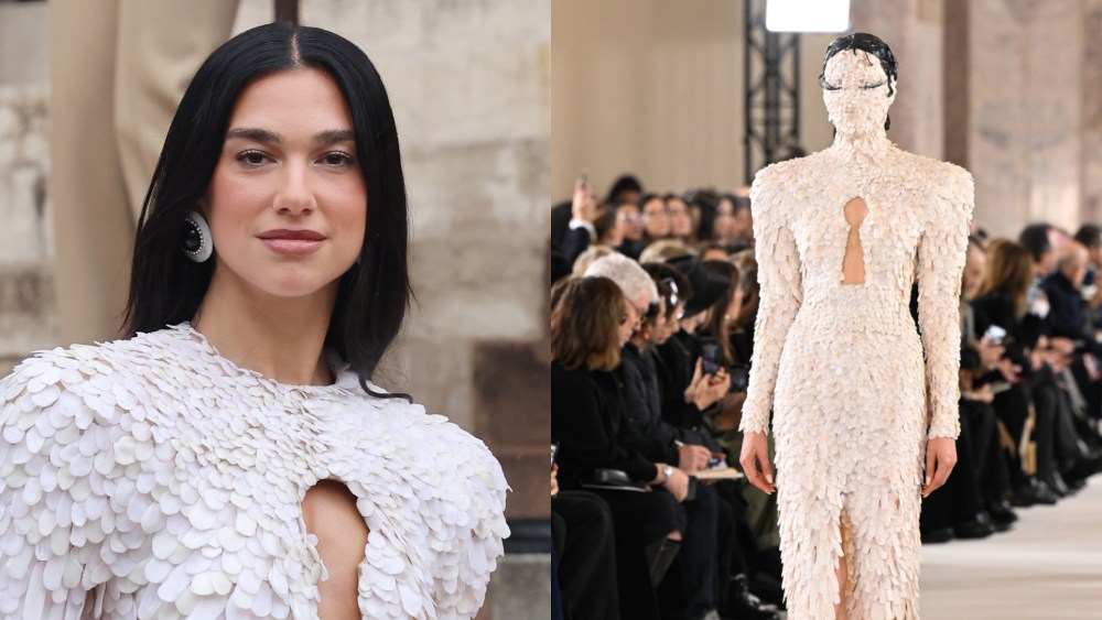 Dua Lipa opted for a feathery take on Schiaparelli's iconic keyhole cutout for the fashion house's fall 2025 couture show during Paris Fashion Week.