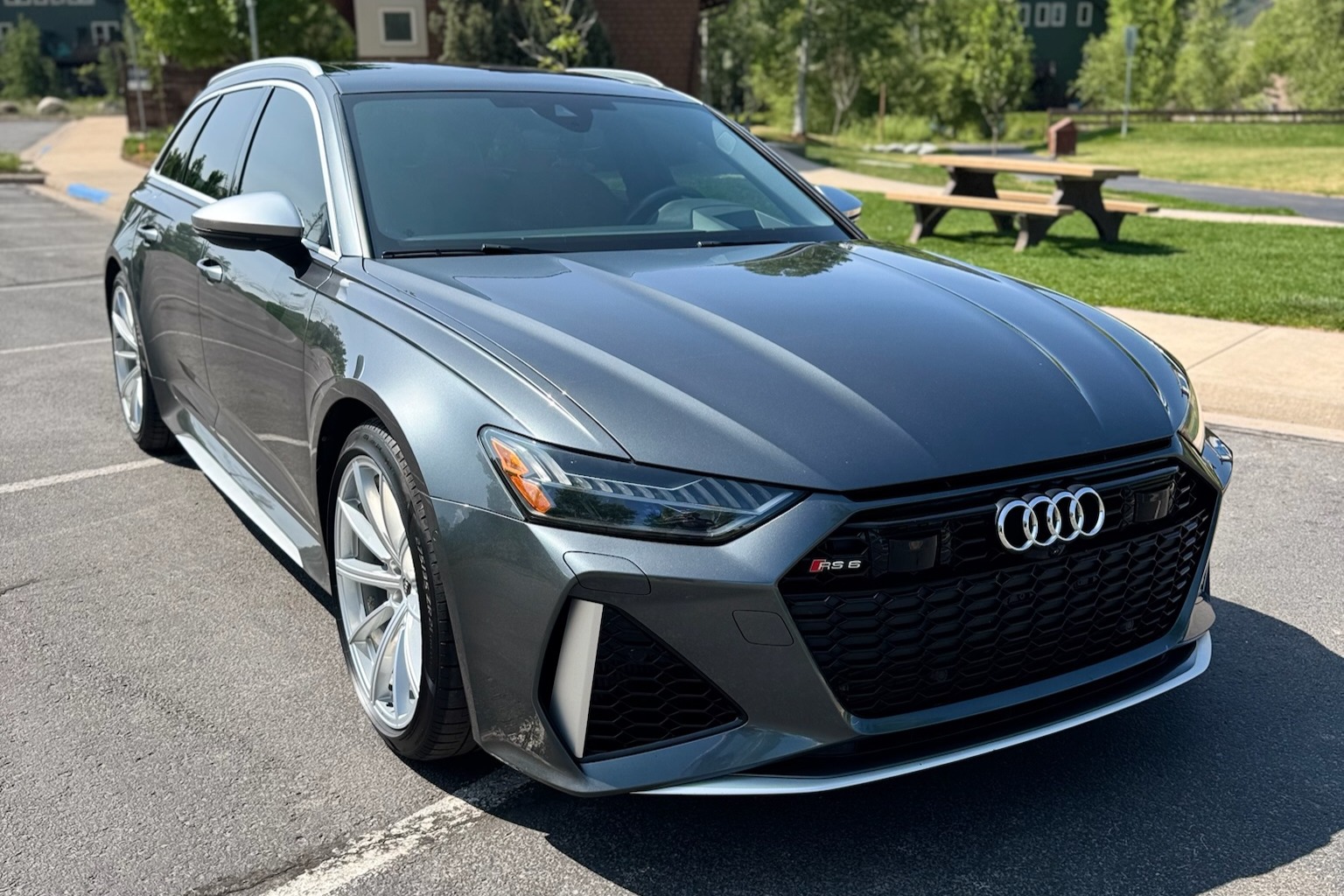 This 2021 Audi RS6 Avant has remained registered in Colorado through the seller's purchase in 2022, and it is powered by a twin-turbocharged 4.0L mild-hybrid V8 linked with an eight-speed automatic transaxle and Quattro all-wheel drive. Finished in gray over …