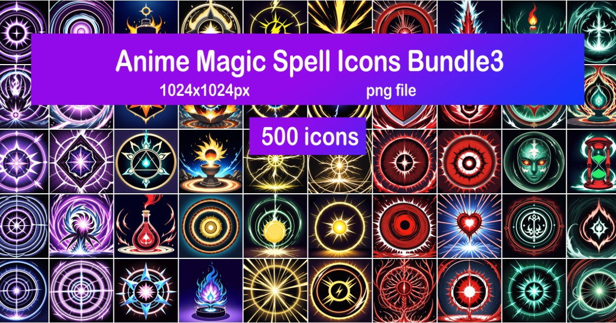 500 Anime style magic spell icons. These assets are available for all kinds of fantasy games.- Resolution: 1024x1024px- Number of Files: 500- Format: PNG- This bundle consists of 500 magic spell icons in 5 categories.<ul><li>Arcane (100 icons)</li><li>Alchemy…