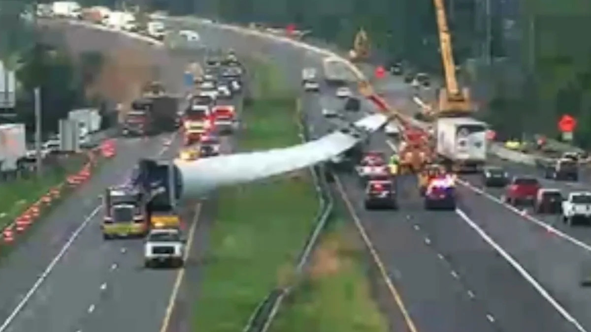 A truck was pulling a wind turbine blade when the object struck a guardrail, blocking traffic along I-70 in Maryland.