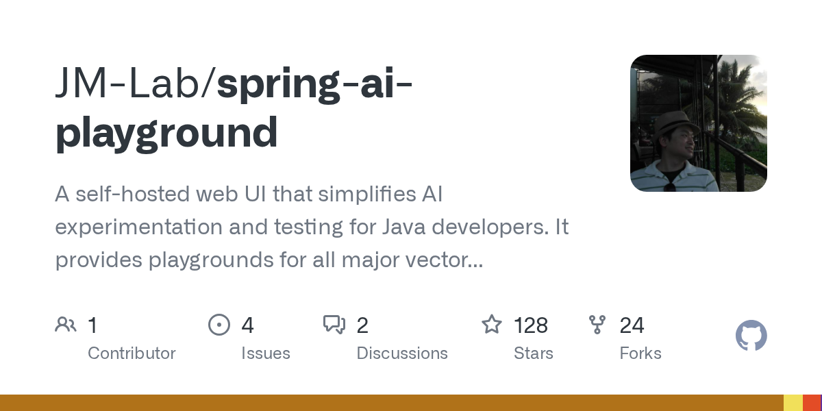 I’m the creator of Spring AI Playground, a self-hosted web UI built on Spring AI—designed to make testing and experimenting with AI tools more straightforward for Java developers.What it is
Runs locally, lets you experiment with:
 • LLM providers (Ollama is t…