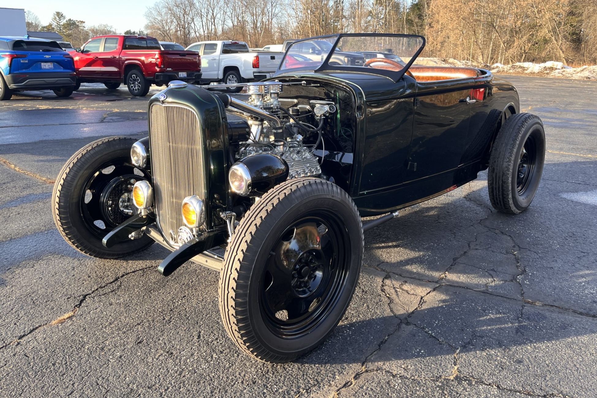 This Ford roadster hot rod was built by Larry Grobe of VooDoo Larry Kustoms. The car is built around a ’32 frame with a '31 Model A Brookville body, and power comes from a flathead V8 sourced from a ’49 Ford linked to a 350 Turbo automatic and a Winters quick…