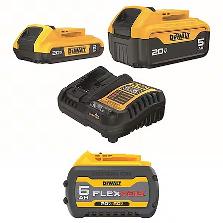 About This Product 
DCB225-2C: This 20-Volt MAX starter kit includes a 5.0Ah battery, a 2.0Ah battery and a 4 Amp charger. Both batteries are compact in size and lightweight, providing ergonomic...