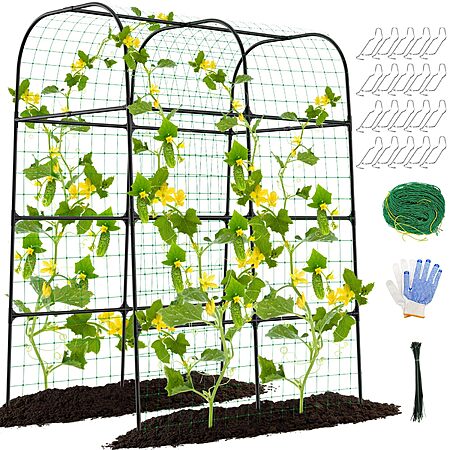 Amazon [amazon.com] has *7' Cucumber Metal Trellis for Raised Garden Bed w/ Net* for *$39.40*. *Shipping is free*. 
 
Product Description from Amazon:[list][*]7ft Cucumber Trellis for Raised Bed,...