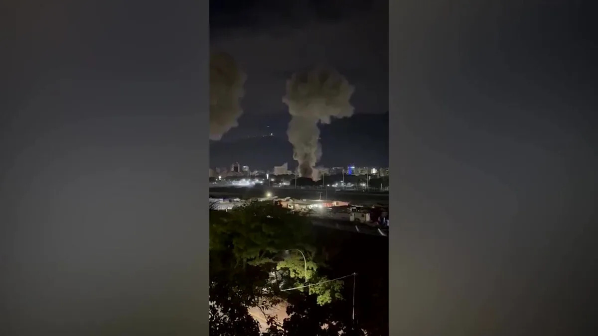 <body><p>STORY: :: Caracas, Venezuela</p><p>:: January 3, 2026</p><p>:: Witness video shows an explosion and smoke rising from Generalissimo Francisco de...