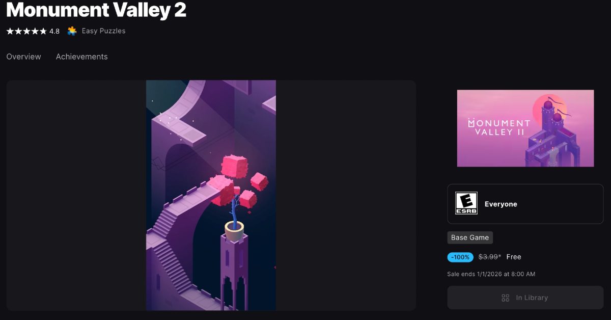 Here’s a late Christmas gift for you, in case you don’t already own these two absolute classics. Over on the Epic Games Store (download here), you can snag both Monument Valley and Monument Valley 2 for completely free, playable on Android. Like I said, both …