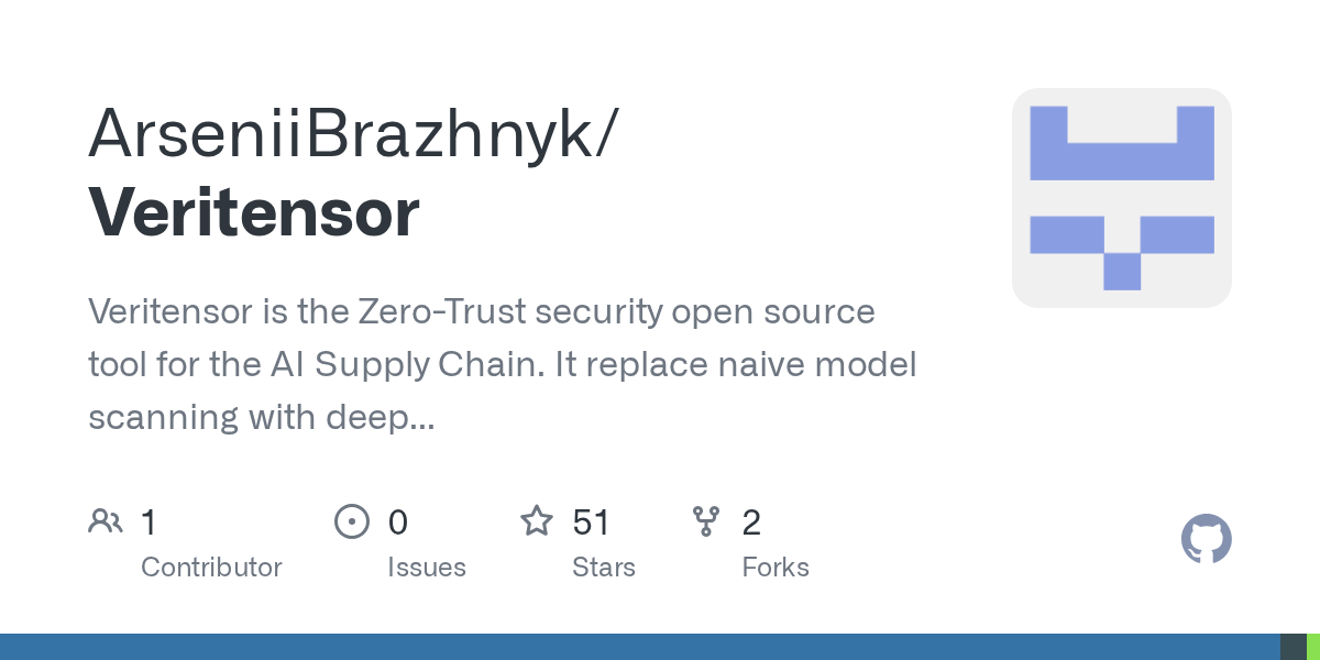 Veritensor is the Zero-Trust security open source tool for the AI Supply Chain. It replace naive model scanning with deep AST analysis and cryptographic signing. From CI/CD to production, Veritenso...