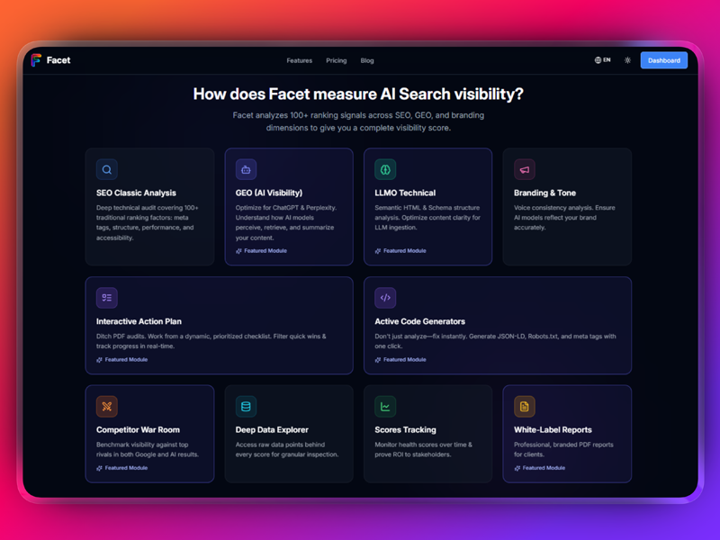 The first SEO & AI Visibility (GEO) audit tool for modern stacks