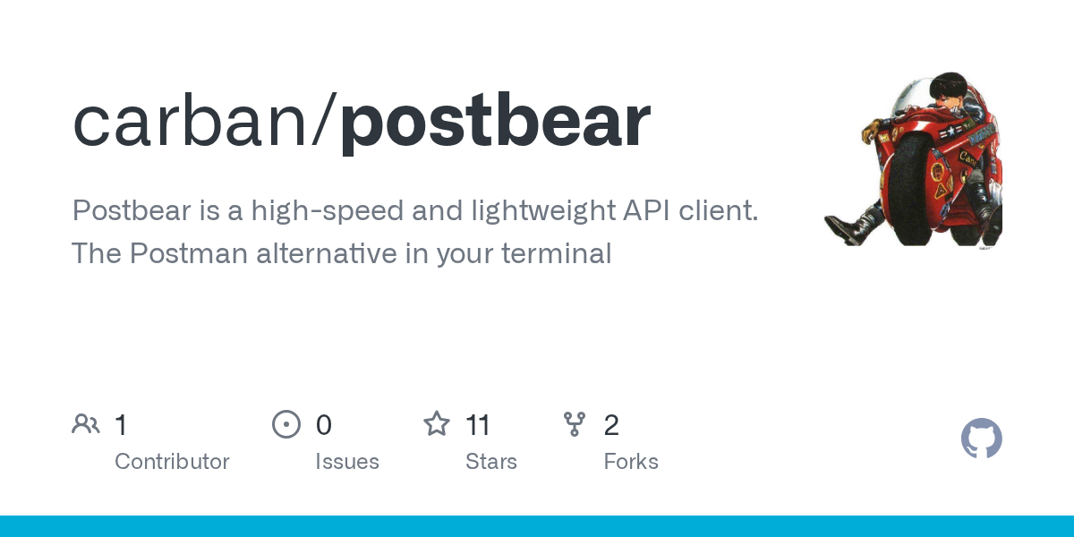 Hey everyone! I love Postman, but sometimes I just want to stay in my terminal, keep things lightweight, and move fast. I couldn't find a TUI/CLI tool that hit that "sweet spot" of power and simplicity—so I built Postbear as alternative.
Star it on GitHub: It…
