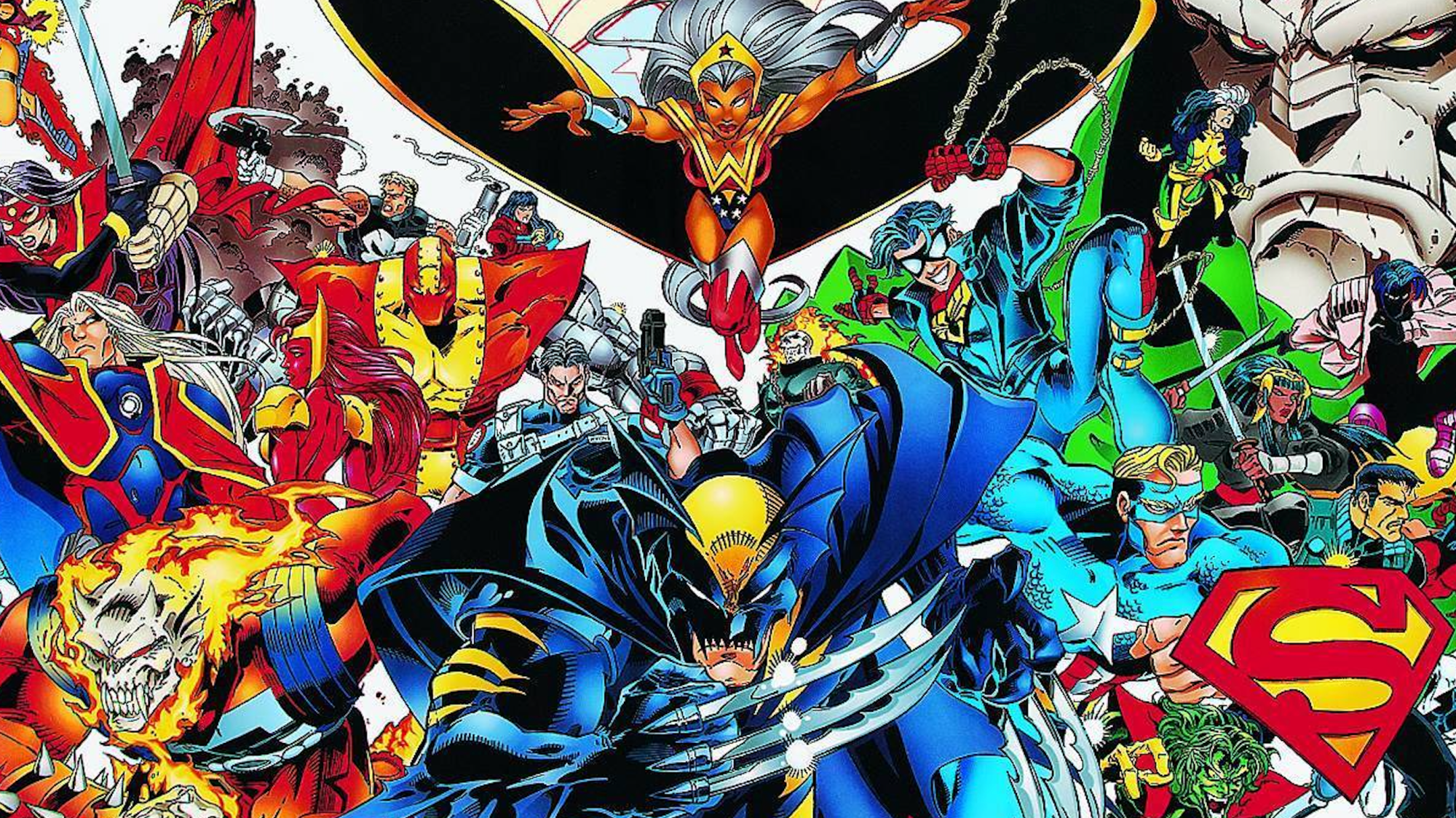 Image Courtesy of DC and Marvel Comics
In one of the most ambitious and iconic crossovers in comic book history, Amalgam Comics, merges the DC and Marvel Universes. It creates an all-new world of characters in which every hero and villain is a fusion of DC an…