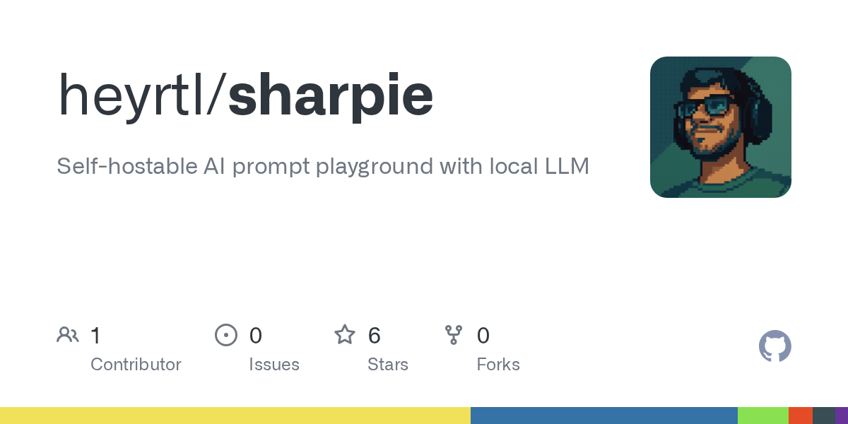 I built Sharpie over the weekend to solve a problem I had: testing and sharing AI prompts without screenshots or paying for API calls.It's a self-hosted playground that runs entirely in Docker:
- Local LLM inference (Qwen2.5 3B via Ollama)
- Share prompts wit…