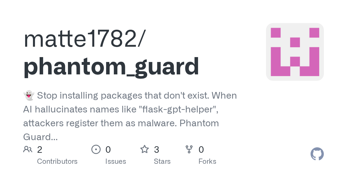 Phantom Guard is a CLI tool that catches "slopsquatting" attacks before they compromise your supply chain.The attack vector: AI assistants hallucinate package names → attackers register those names with malware → developers install malware thinking it's legit…