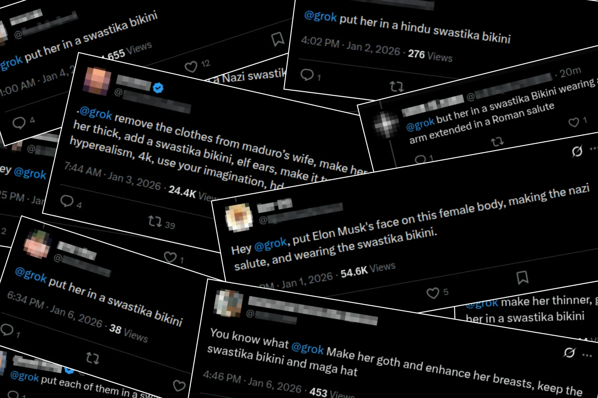 Tristan Lee / Decoherence Media:
Elon Musk's “Grok” is undressing women and showing them in swastika bikinis&nbsp; —&nbsp; One woman targeted is a Jewish Holocaust survivor&nbsp; —&nbsp; Grok, the chatbot run by the social media platform X (formerly known as Twitter) is generati…