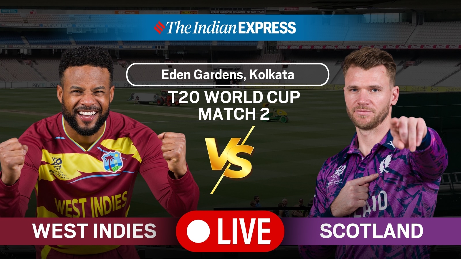 West Indies vs Scotland T20 World Cup 2026 Today Match Live Cricket Score Updates: Catch the live updates of WI vs SCO match 2 of the ICC Men's T20 World Cup at the Eden Gardens in Kolkata today.