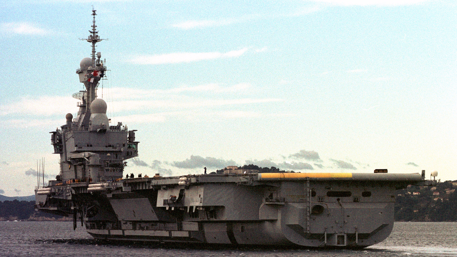 The 4.5-mile run around one of the carrier decks stands out as a jagged line in the middle of the Mediterranean Sea.