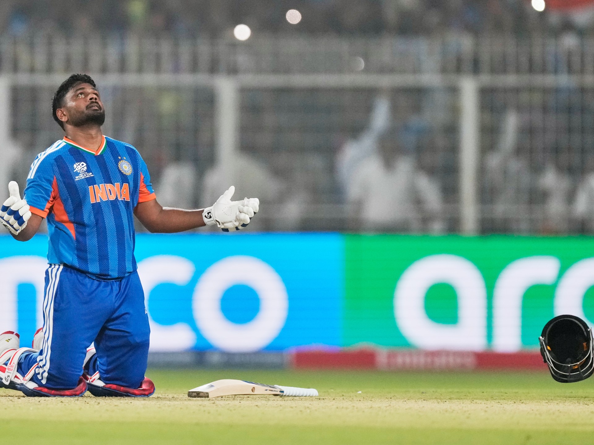 Samson hits 97 not out, West Indian bowling falters in Kolkata as India set up World Cup semifinal against England.