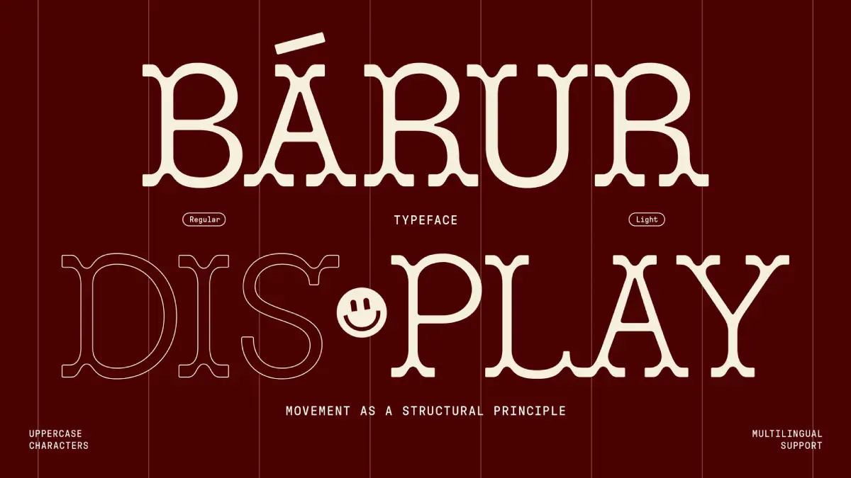 Designed by Sarah Schroeder of Mindt Studio, Bárur is a display serif that refuses to be neutral. Its letterforms move. They breathe. They pull the eye forward with a rhythm that feels almost biological. Named after the Old Norse word for “waves,” Bárur embed…