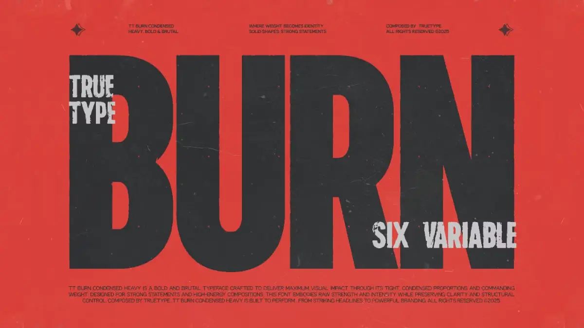 The typography world doesn’t wait. New typefaces arrive constantly, but few earn a second look. The TRT Burn font family is one that deserves far more than a passing glance — it demands attention, and it earns it. Designed by TrueType, this modern condensed s…