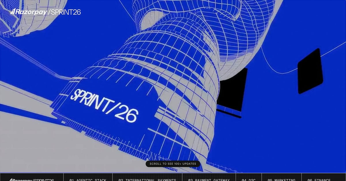 Lively One Pager (built with Webflow) for the Razorpay Sprint 2026 that opens with a giant shoe, then unfolds (via scroll) like a shopper’s journey through AI-led payments. As you scroll you learn about their 100+ updates deployed to the platform. The work go…