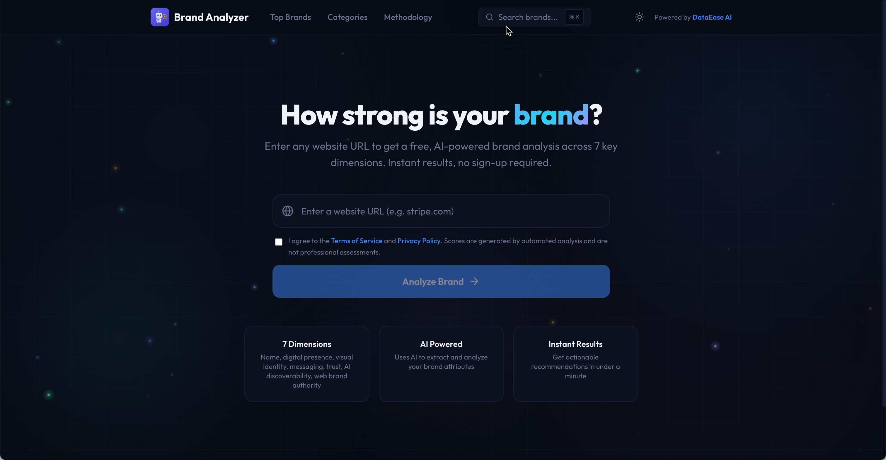 Get instant AI-driven brand analysis across seven key dimensions