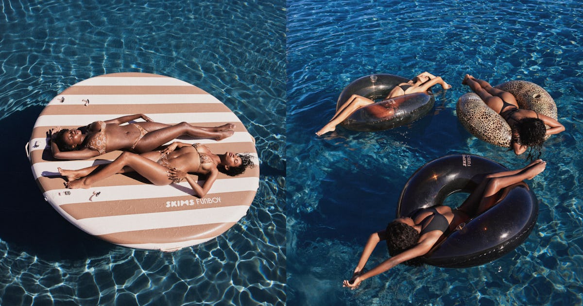 A closer look at SKIMS' limited-time FUNBOY pool float collection inspired by the brand's 2026 swimwear line, available now.