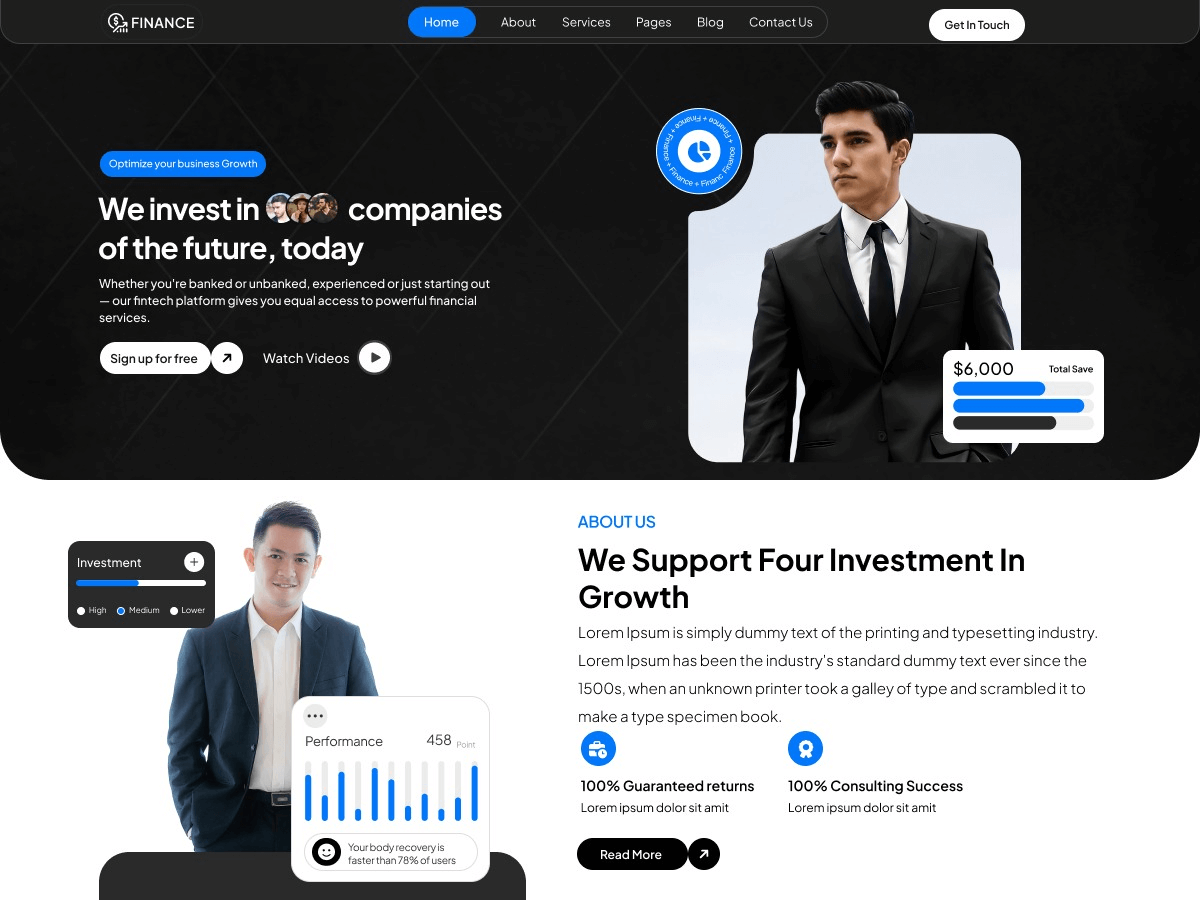 Finix Investment Firm is a professional theme designed for financial service providers who need a clean and structured website layout. The theme is suitable for investment firms, financial advisors, consulting agencies, corporate businesses, and related servi…
