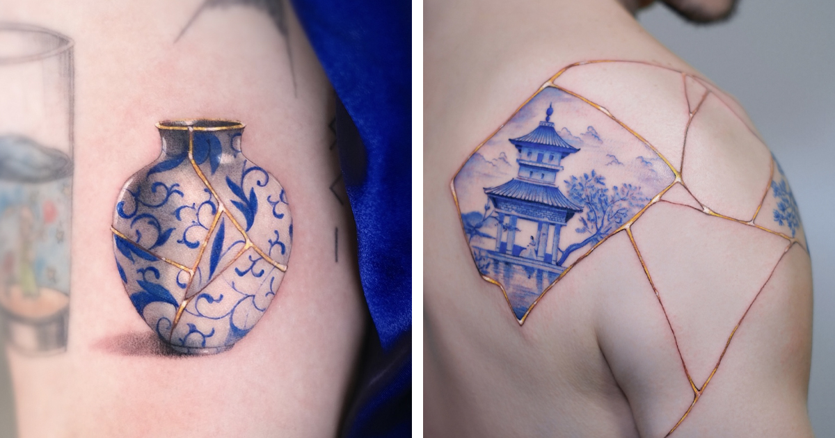 Kintsugi-Inspired Tattoos Honor the Broken Parts of Ourselves Put Back Together
The Japanese art of kintsugi is a repair method that takes broken pottery and makes it more beautiful through visible mending. Metallic lacquer fills the cracks, shaping the piece…