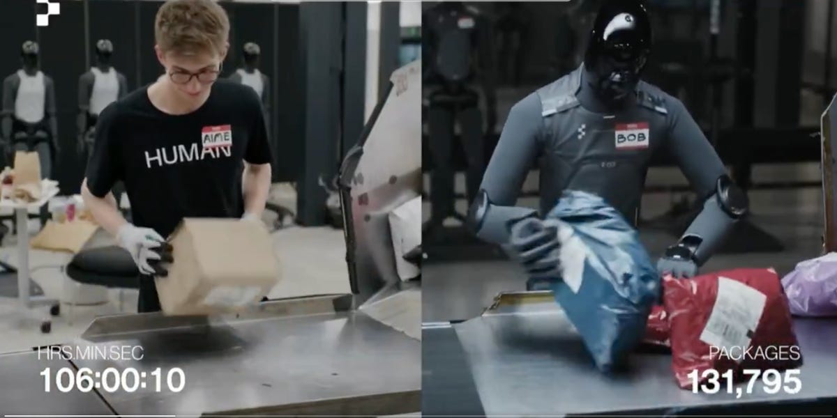 Figure AI's intern outperformed a humanoid robot in a package sorting contest, highlighting the challenges in robotics automation.