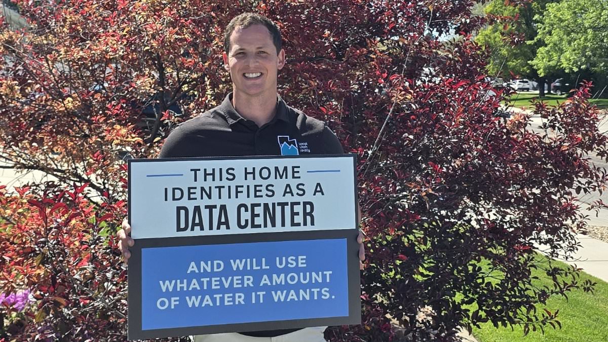 A Utah man is using yard signs declaring his home 'identifies as a data center' to protest drought water restrictions imposed on residents while officials consider a massive AI data center project.
