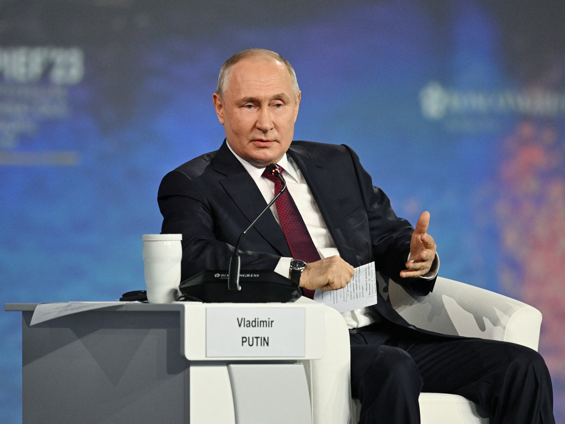 A Ukrainian drone strike targeted energy facilities near St Petersburg hours before the forum began.